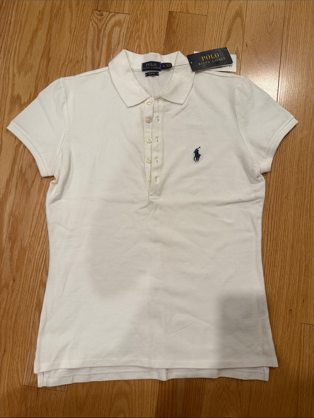 Polo by Ralph Lauren Women's White Short-Sleeve Polo with Navy Pony